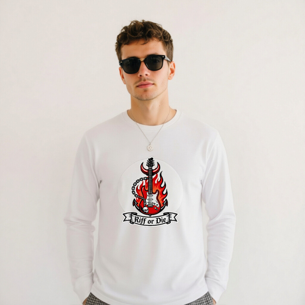 Riff or Die Electric Guitar Flame Long Sleeve Tee - Unisex Rock Shirt - Image 11