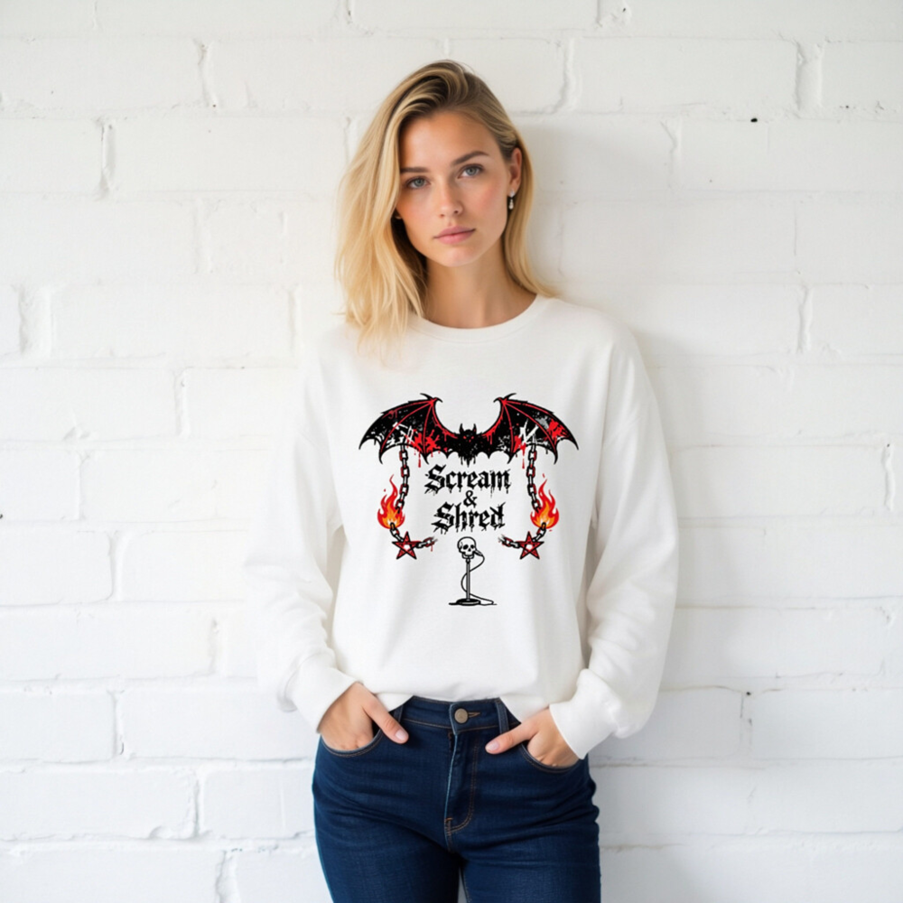 Scream & Shred Bat Wings Long Sleeve Tee - Unisex Gothic Punk Shirt - Image 2