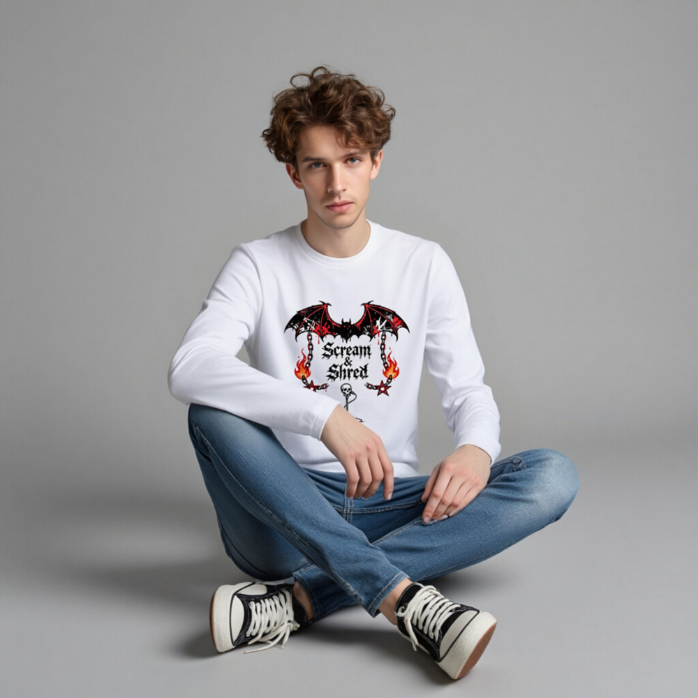 Scream & Shred Bat Wings Long Sleeve Tee - Unisex Gothic Punk Shirt - Image 4