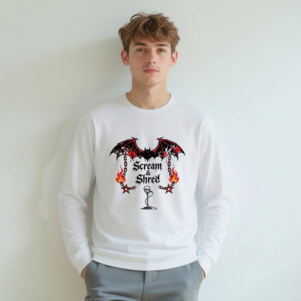 Scream & Shred Bat Wings Long Sleeve Tee - Unisex Gothic Punk Shirt - Image 7