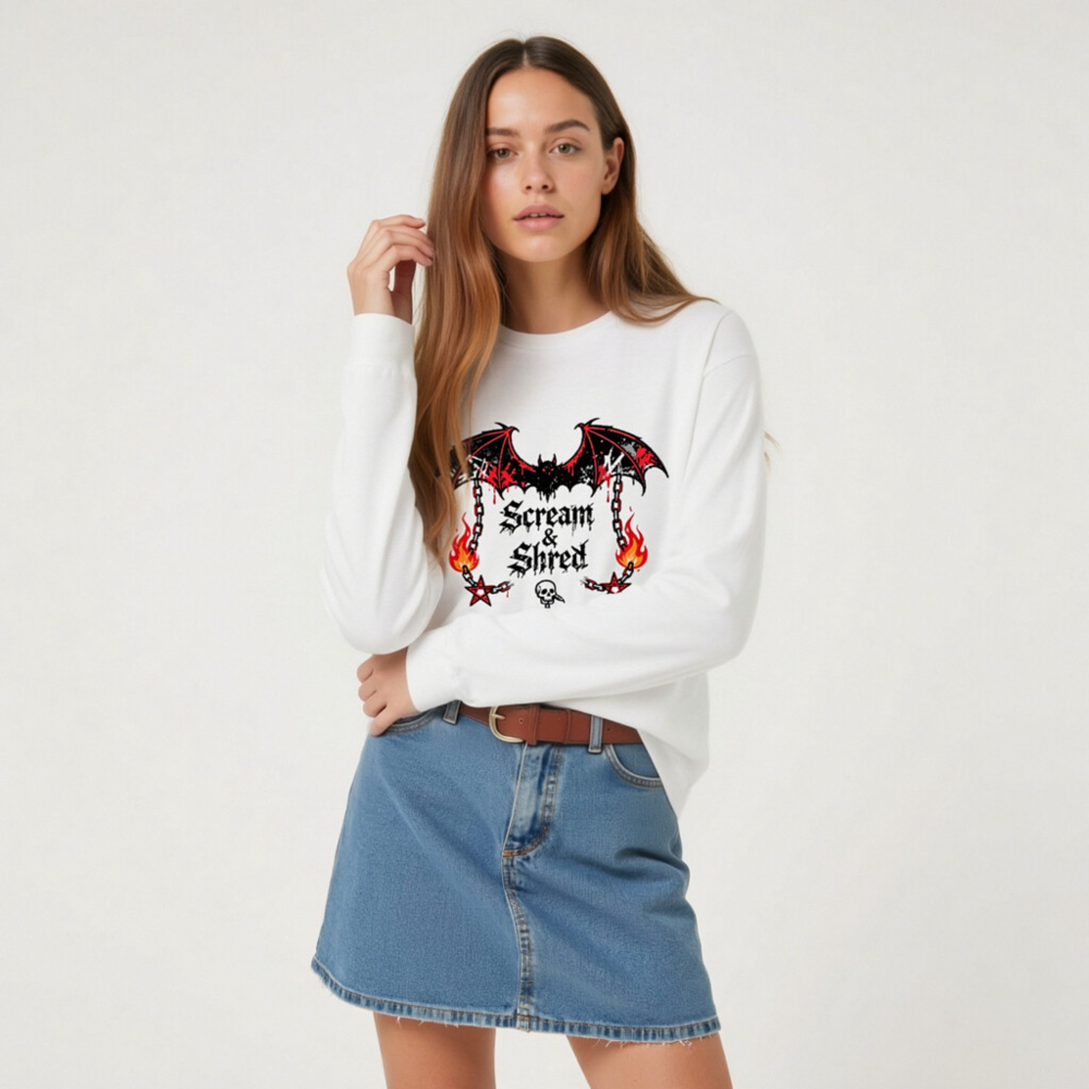 Scream & Shred Bat Wings Long Sleeve Tee - Unisex Gothic Punk Shirt - Image 8