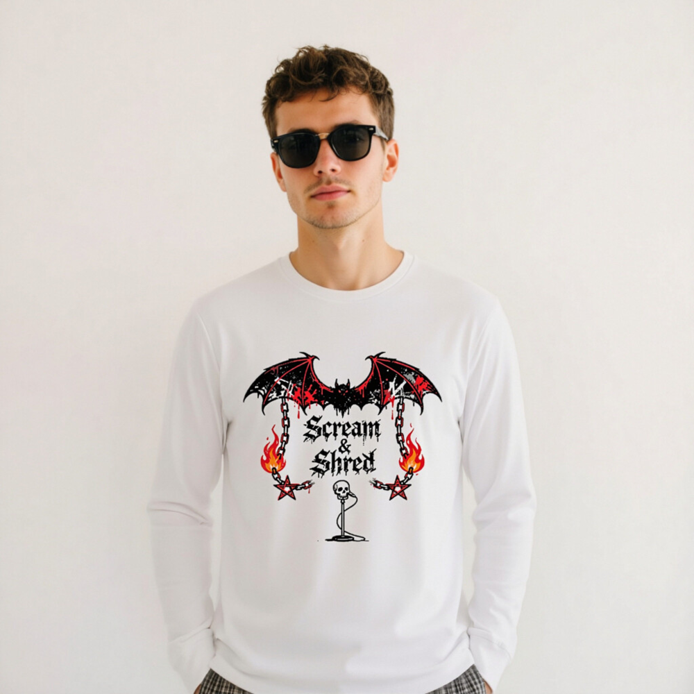 Scream & Shred Bat Wings Long Sleeve Tee - Unisex Gothic Punk Shirt - Image 11
