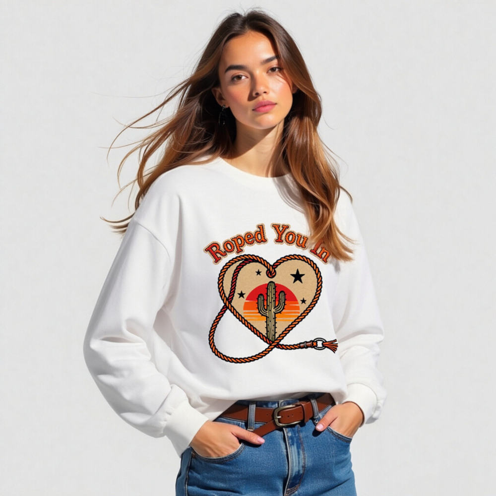 Roped You In Cactus Sunset Long Sleeve Tee - Unisex Western Heart Rope Design - Image 5