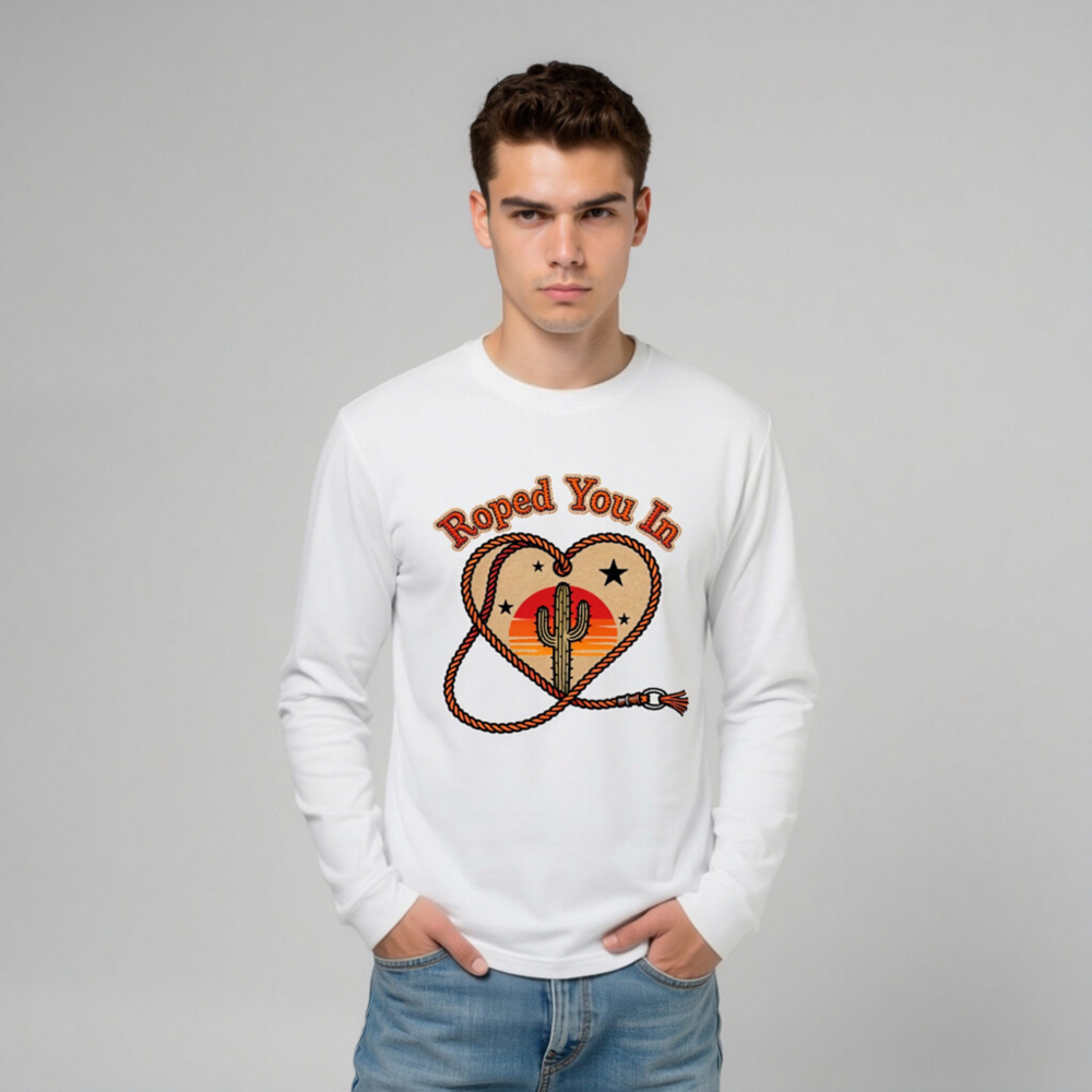 Roped You In Cactus Sunset Long Sleeve Tee - Unisex Western Heart Rope Design - Image 10
