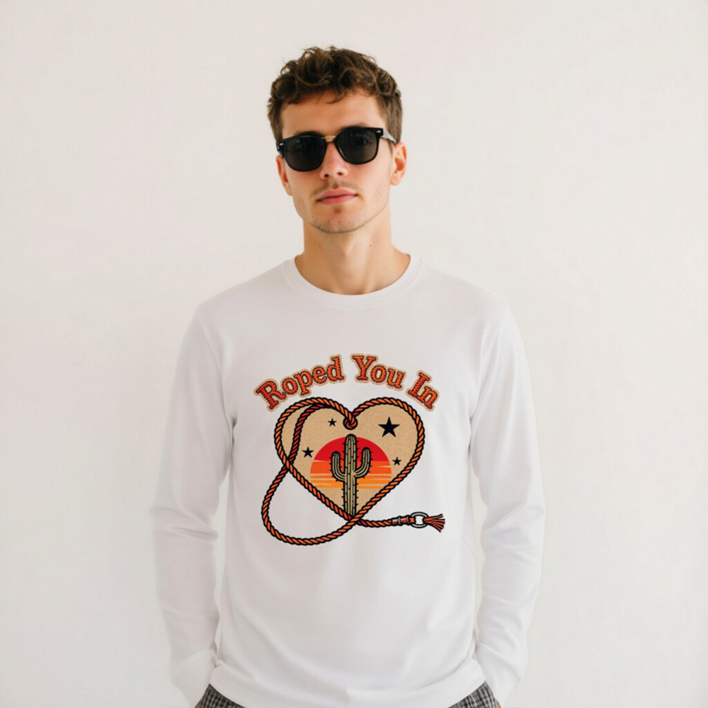 Roped You In Cactus Sunset Long Sleeve Tee - Unisex Western Heart Rope Design - Image 11
