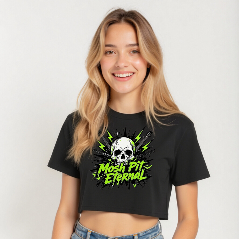 Women's Crop Top - Mosh Pit Eternal Skull Guitar Graphic Tee - Image 5