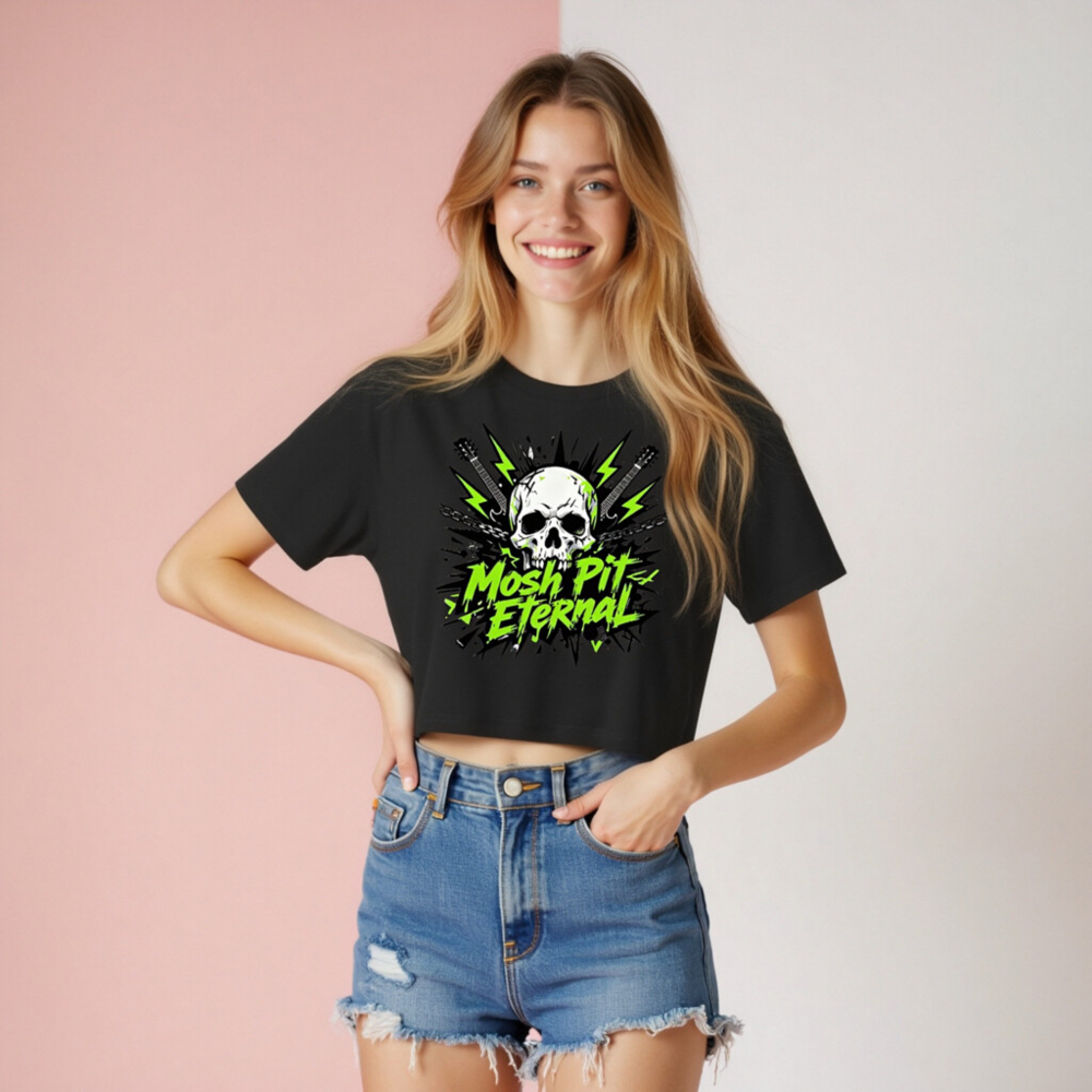Women's Crop Top - Mosh Pit Eternal Skull Guitar Graphic Tee - Image 8