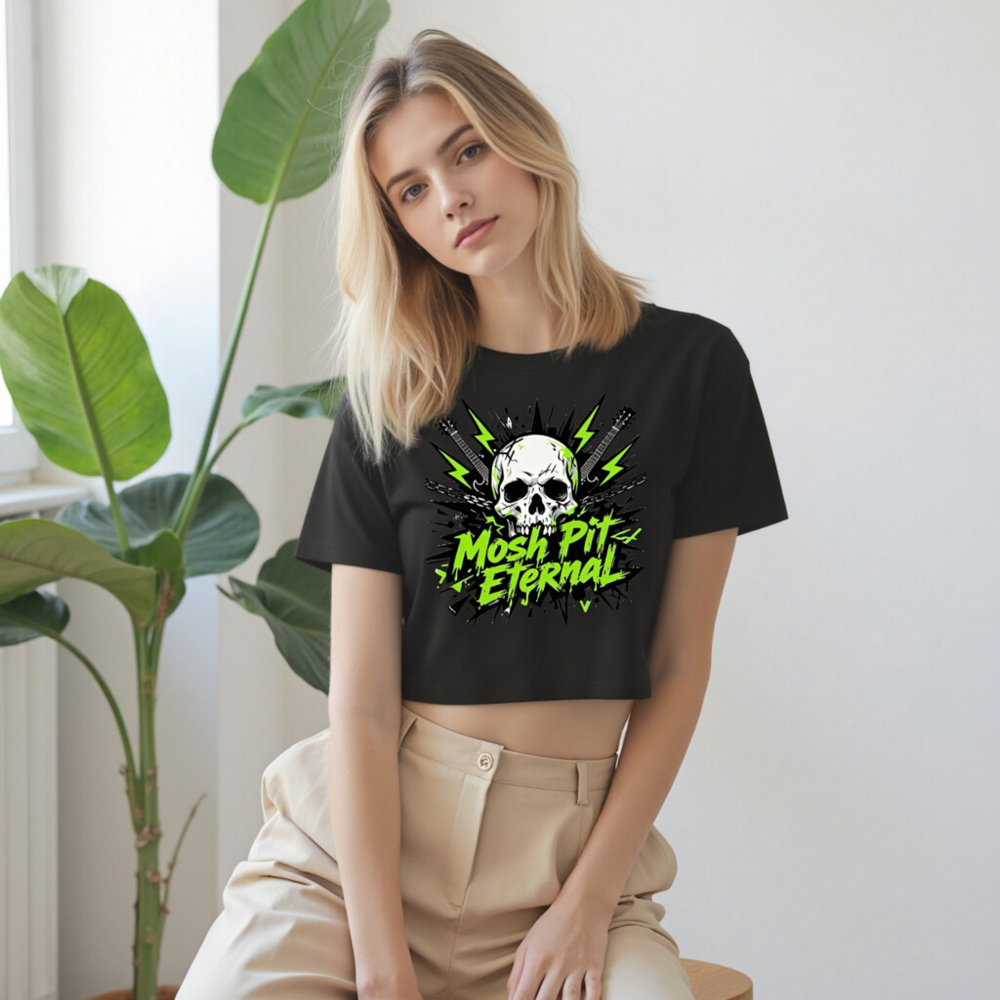 Women's Crop Top - Mosh Pit Eternal Skull Guitar Graphic Tee - Image 9