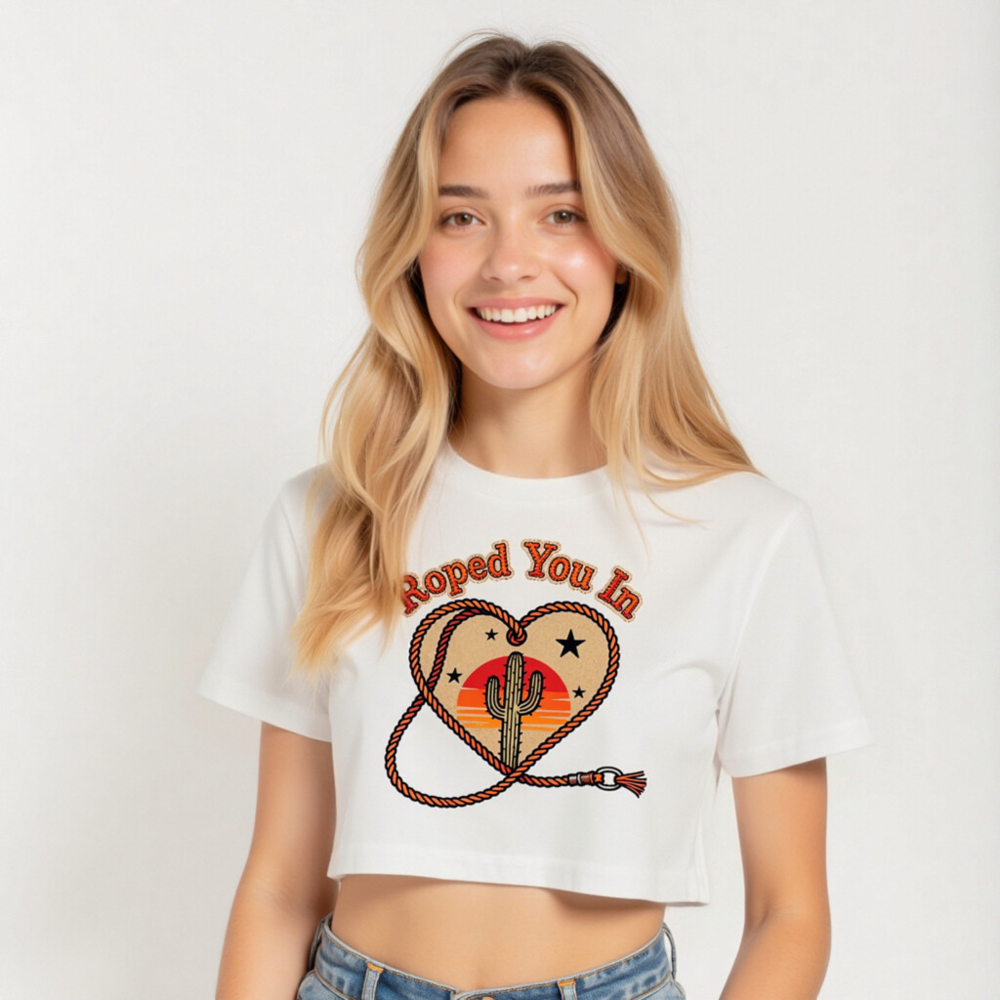 Women's Crop Top - Roped You In Cactus Sunset Heart Design - Image 5