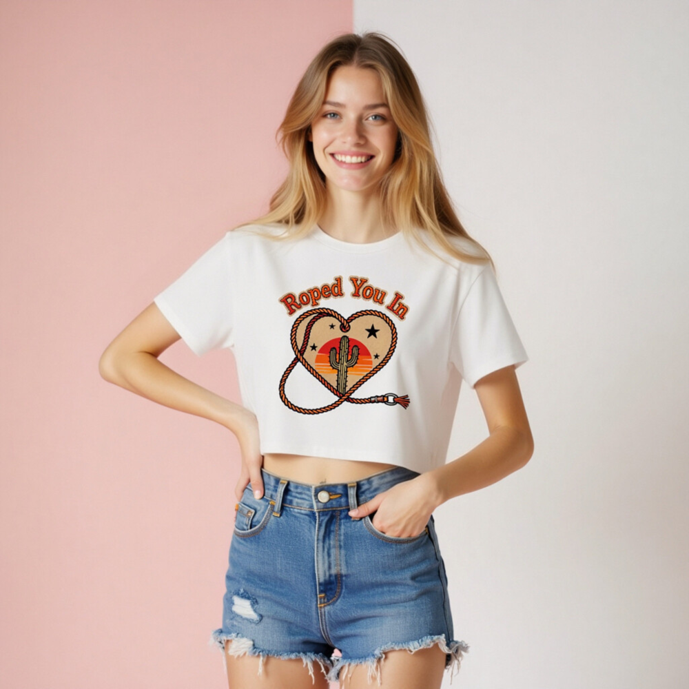 Women's Crop Top - Roped You In Cactus Sunset Heart Design - Image 8