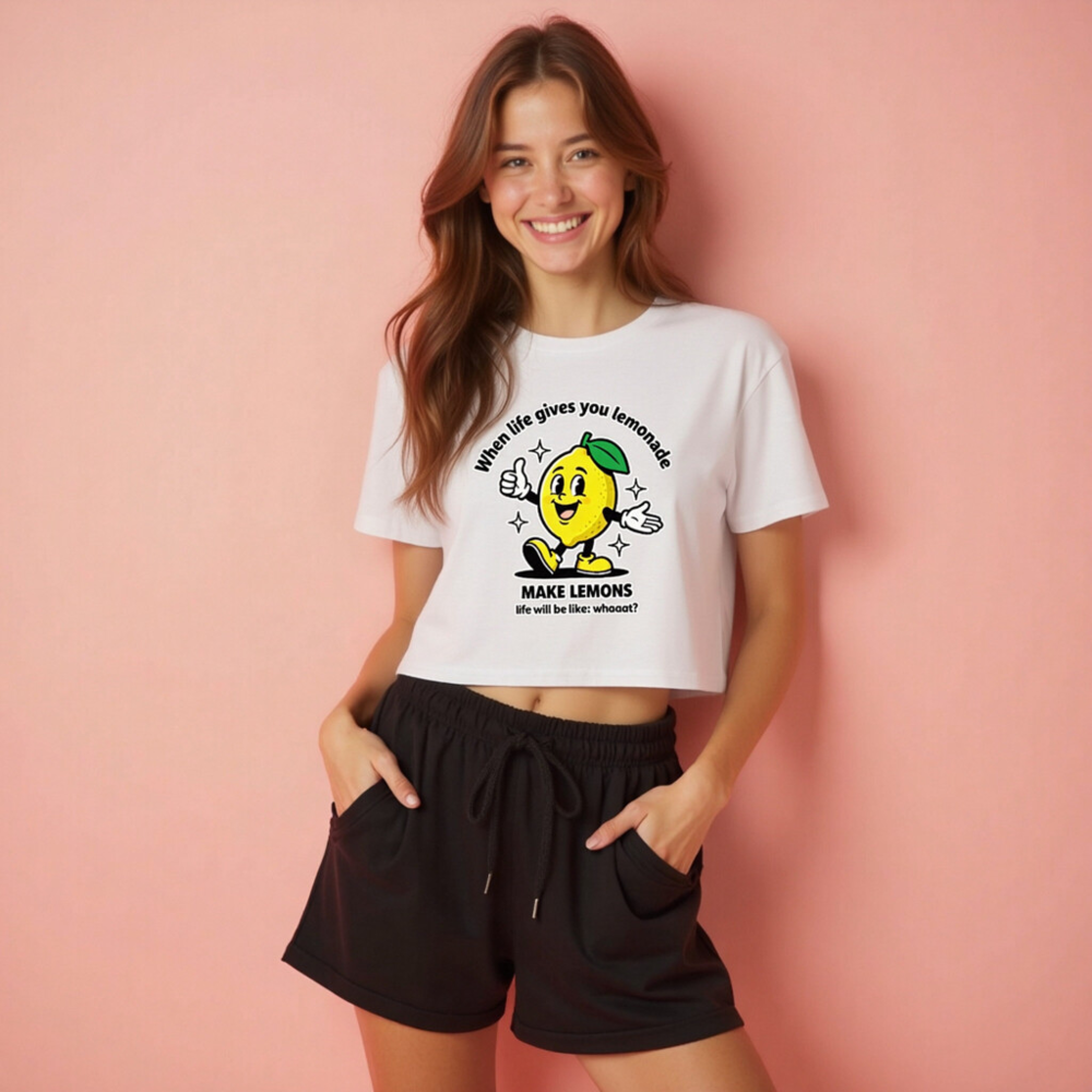 Women's Crop Top - 'Make Lemons' Lemon Graphic Tee, Fun & Trendy - Image 2