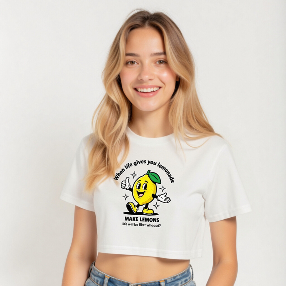 Women's Crop Top - 'Make Lemons' Lemon Graphic Tee, Fun & Trendy - Image 5