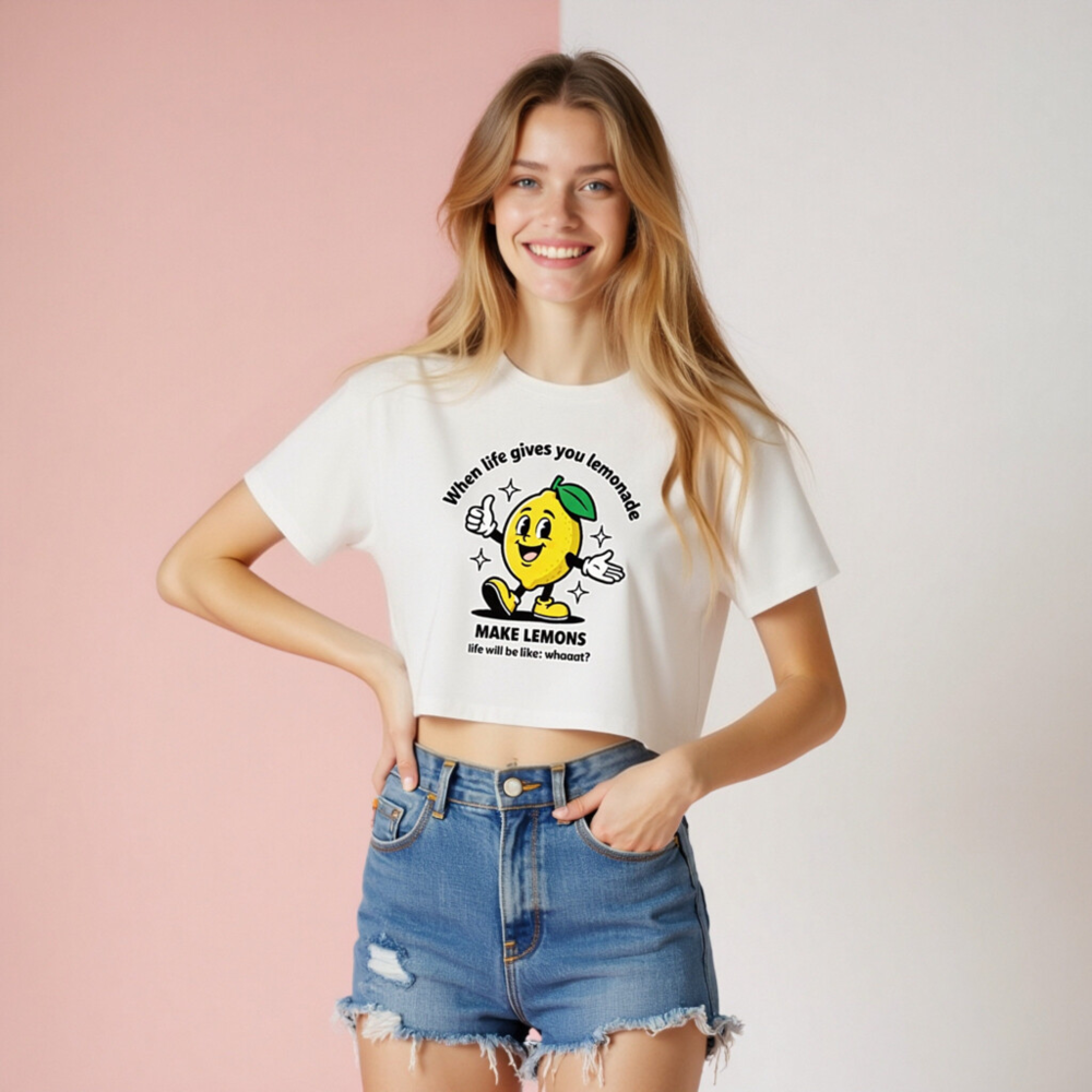 Women's Crop Top - 'Make Lemons' Lemon Graphic Tee, Fun & Trendy - Image 8