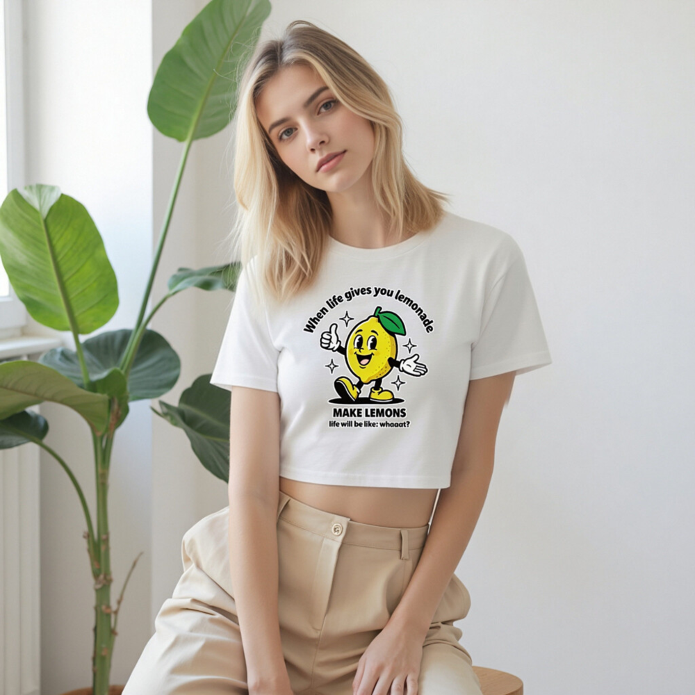 Women's Crop Top - 'Make Lemons' Lemon Graphic Tee, Fun & Trendy - Image 9