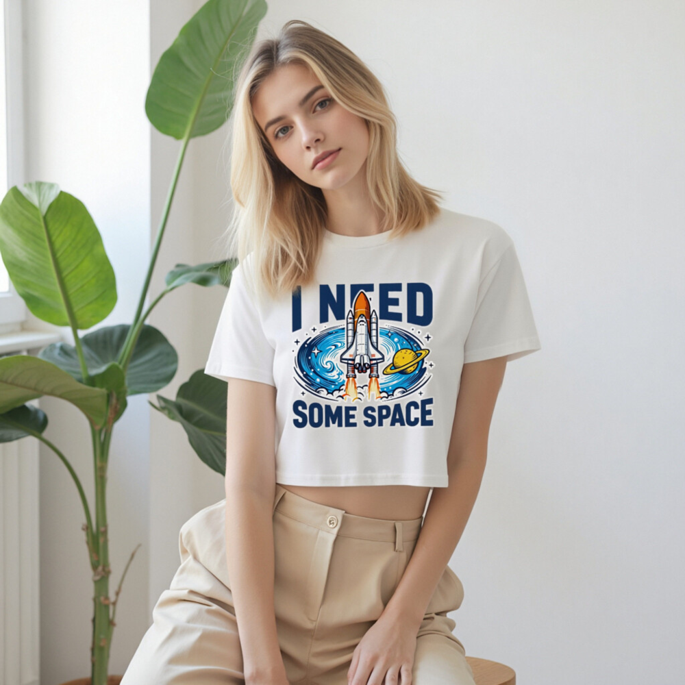 Women's Crop Top - I Need Some Space Rocket & Planet Design - Image 9