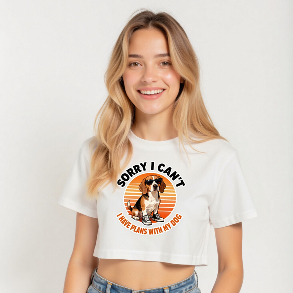 Women's Beagle Crop Top - 'Sorry I Can't, I Have Plans With My Dog' Vintage Tee - Image 5