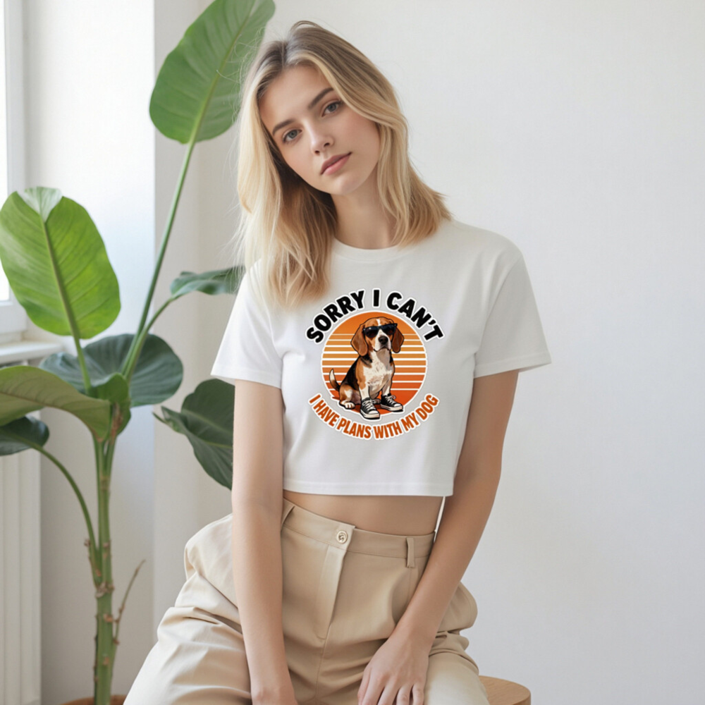 Women's Beagle Crop Top - 'Sorry I Can't, I Have Plans With My Dog' Vintage Tee - Image 9