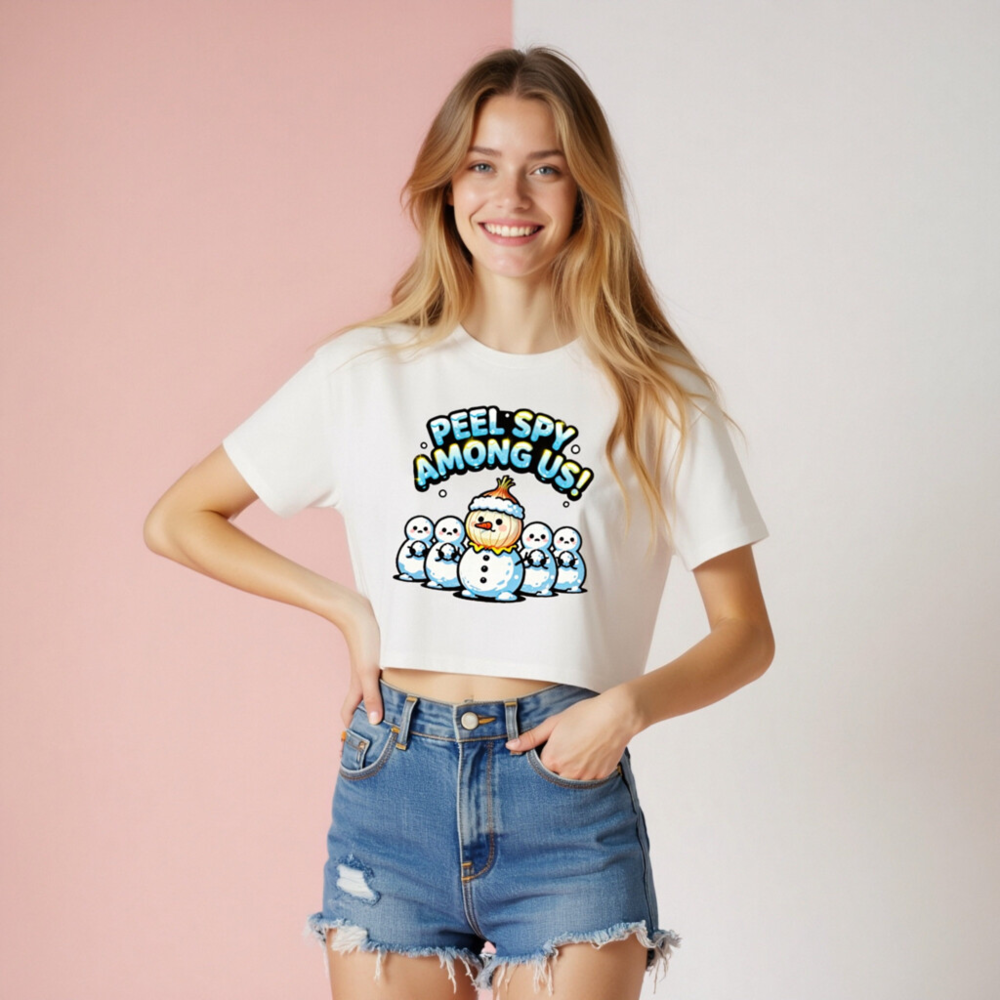 Women's Crop Top - Peel Spy Among Us Snowman Design, Cute Winter Graphic Tee - Image 8