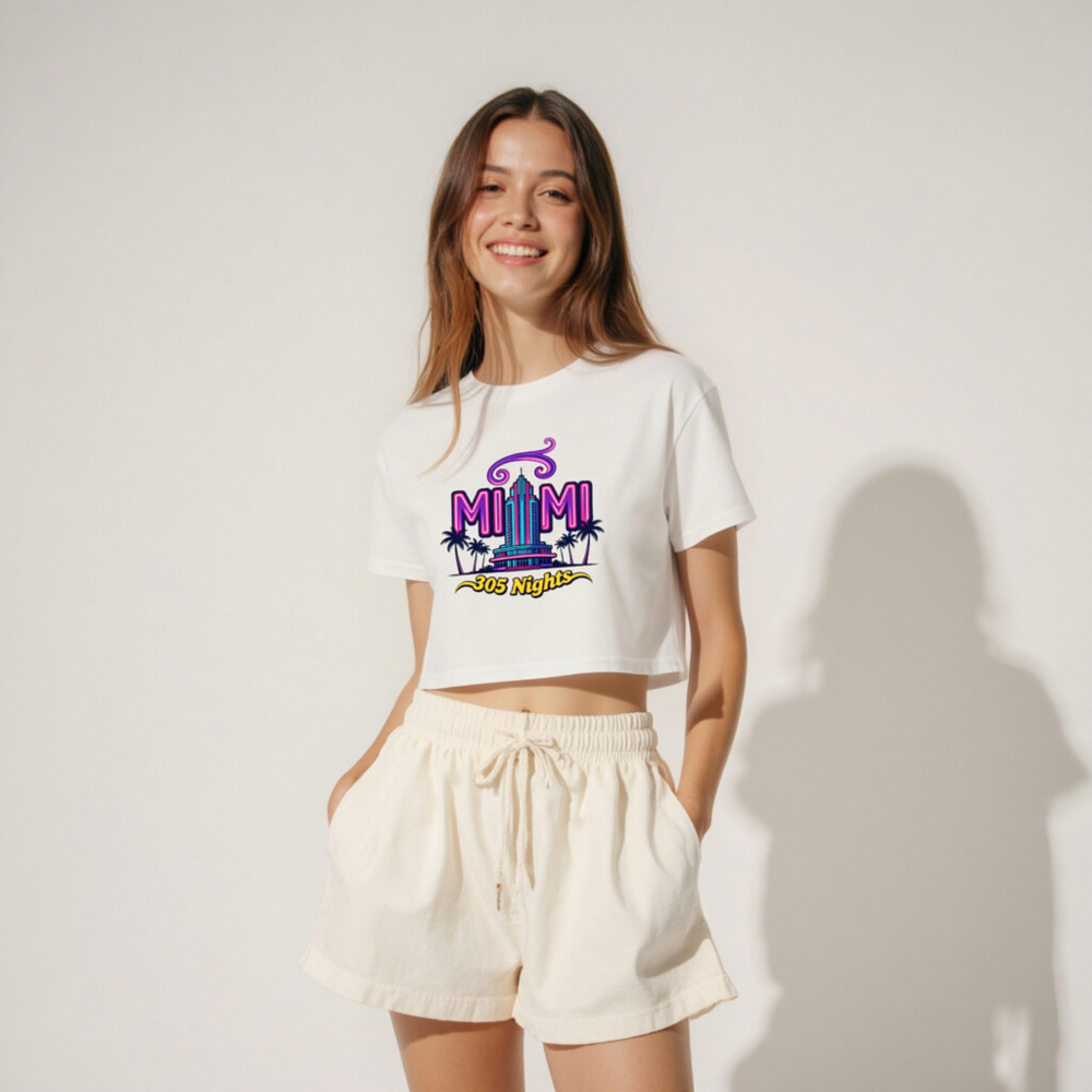 Miami 305 Nights Women's Crop Top | Neon Art, Palm Tree Design - Image 4