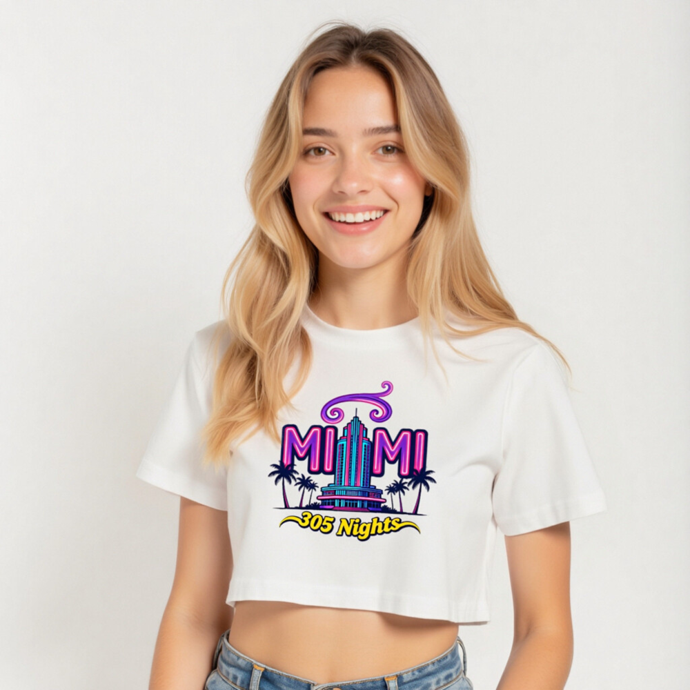 Miami 305 Nights Women's Crop Top | Neon Art, Palm Tree Design - Image 5