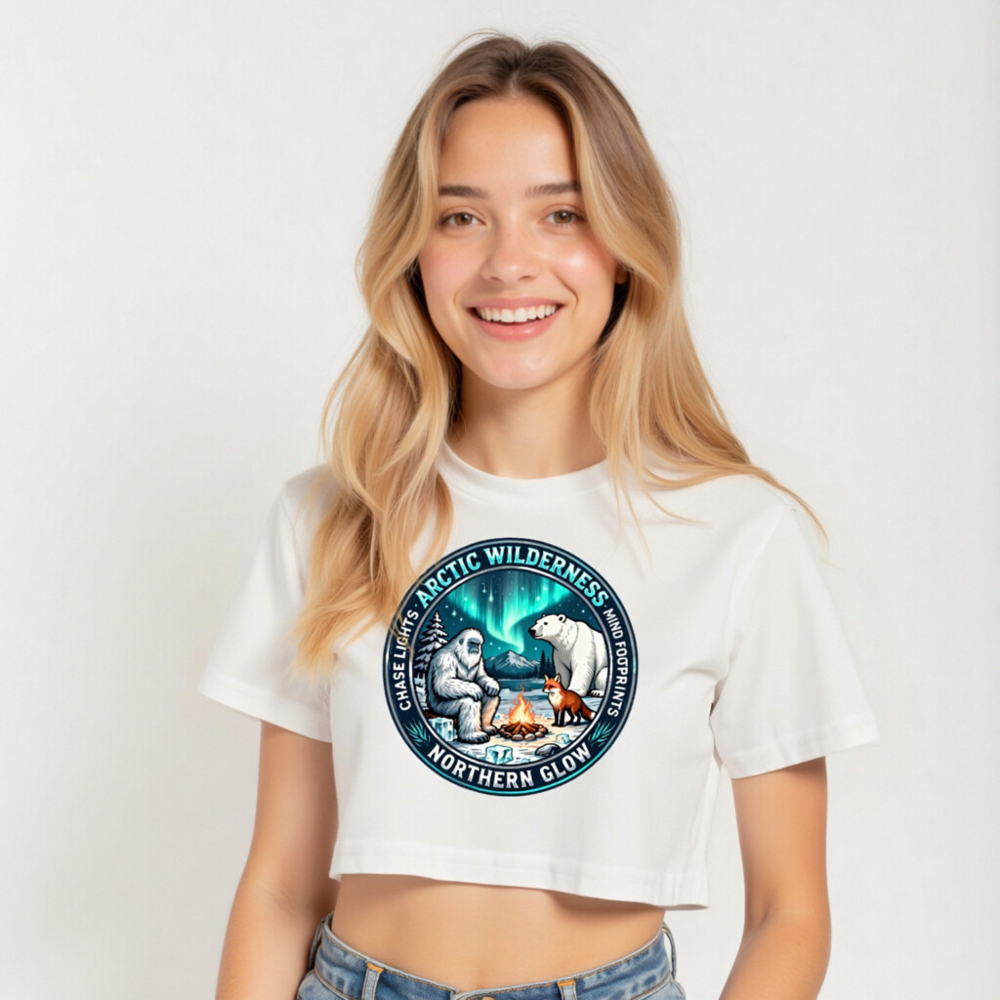 Women's Arctic Wilderness Crop Top - Northern Glow, Chase Lights, Mind Footprints - Image 5