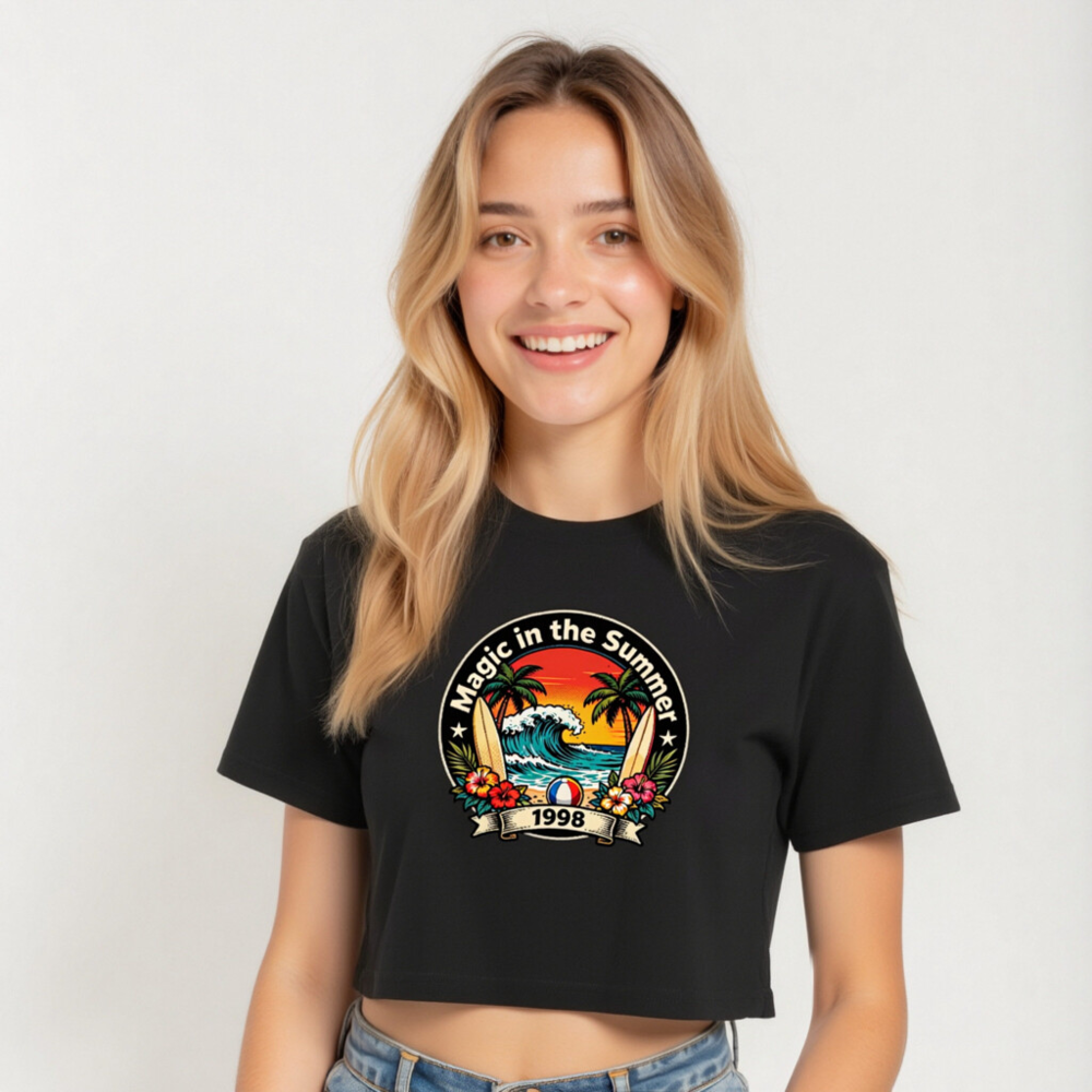 Women's Crop Top Magic in the Summer 1998 Surf Beach Design - Image 5
