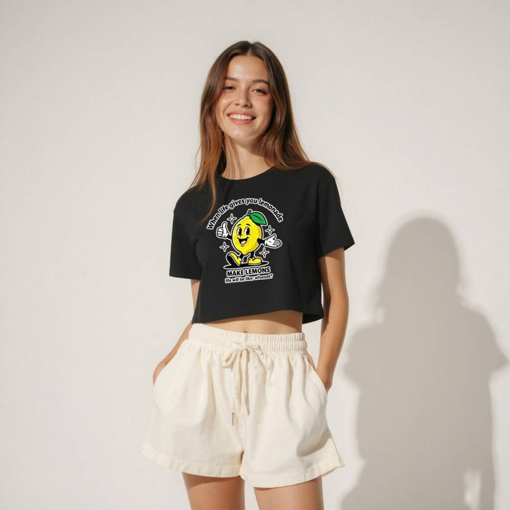 Women's Crop Top - Lemon Character Funny Slogan 'Make Lemons' Tee - Image 4