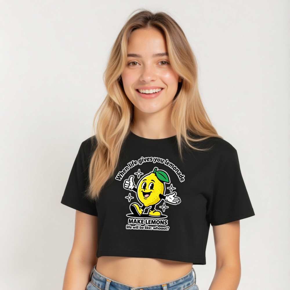 Women's Crop Top - Lemon Character Funny Slogan 'Make Lemons' Tee - Image 5