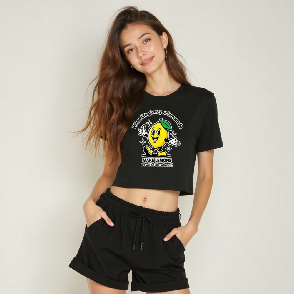 Women's Crop Top - Lemon Character Funny Slogan 'Make Lemons' Tee - Image 6