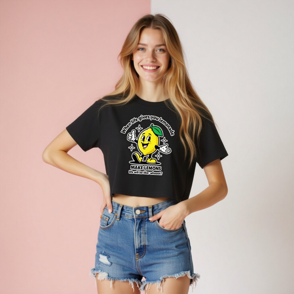 Women's Crop Top - Lemon Character Funny Slogan 'Make Lemons' Tee - Image 8
