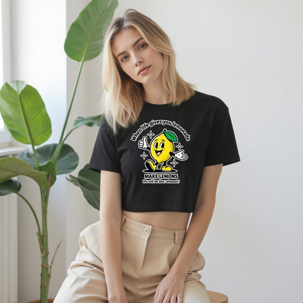 Women's Crop Top - Lemon Character Funny Slogan 'Make Lemons' Tee - Image 9