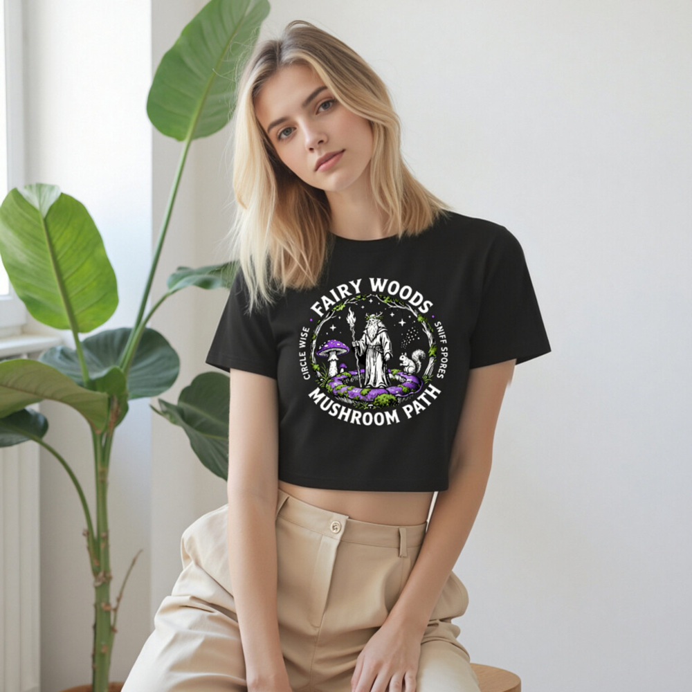 Women's Crop Top - Fairy Woods Mushroom Path, Circle Wise, Sniff Spores - Image 9