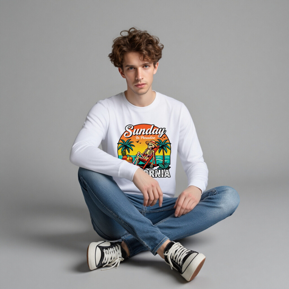 Sunday in Paradise California Skeleton Long Sleeve Tee - Unisex Beach Lounge Shirt - Image 3