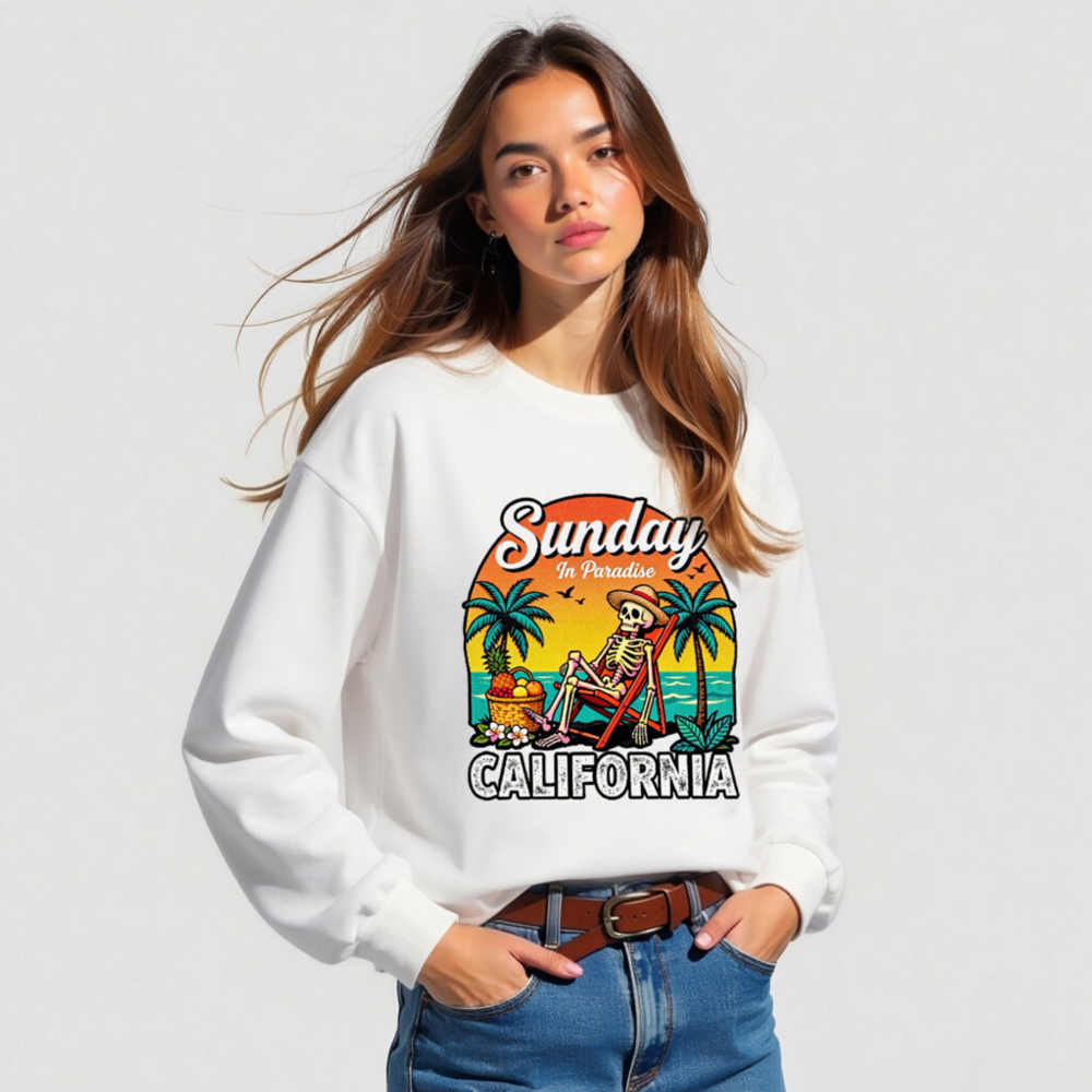 Sunday in Paradise California Skeleton Long Sleeve Tee - Unisex Beach Lounge Shirt - Image 4