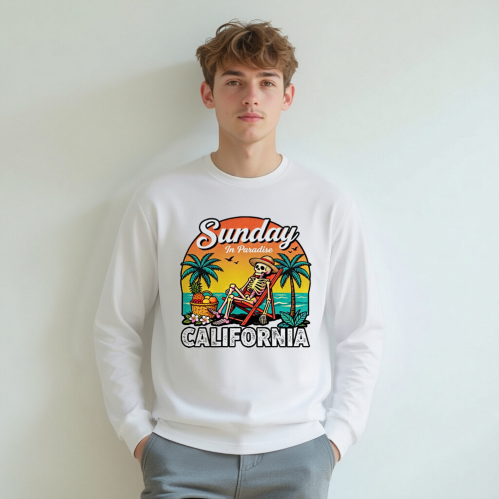 Sunday in Paradise California Skeleton Long Sleeve Tee - Unisex Beach Lounge Shirt - Image 5