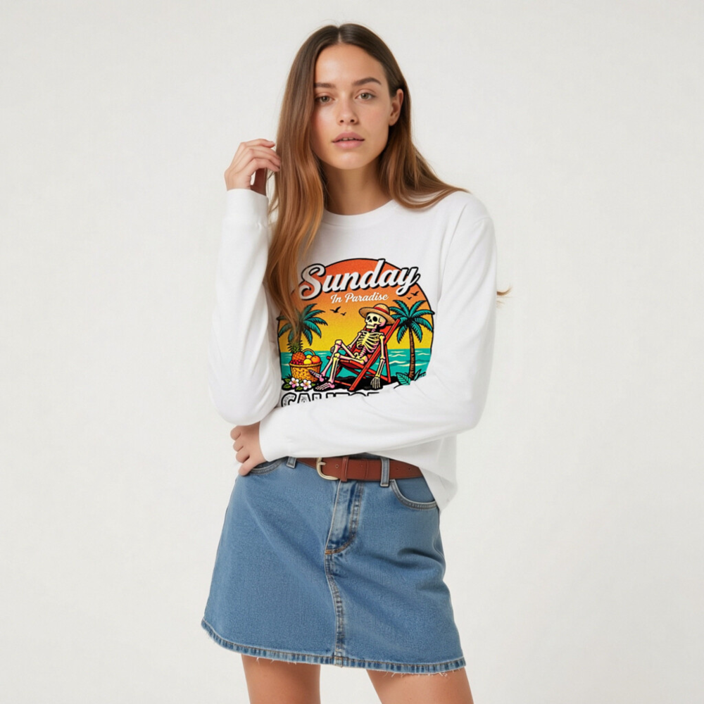 Sunday in Paradise California Skeleton Long Sleeve Tee - Unisex Beach Lounge Shirt - Image 6