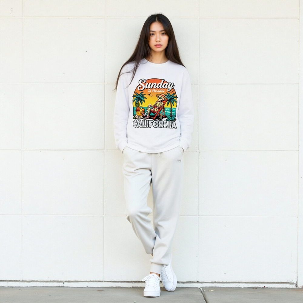 Sunday in Paradise California Skeleton Long Sleeve Tee - Unisex Beach Lounge Shirt - Image 7