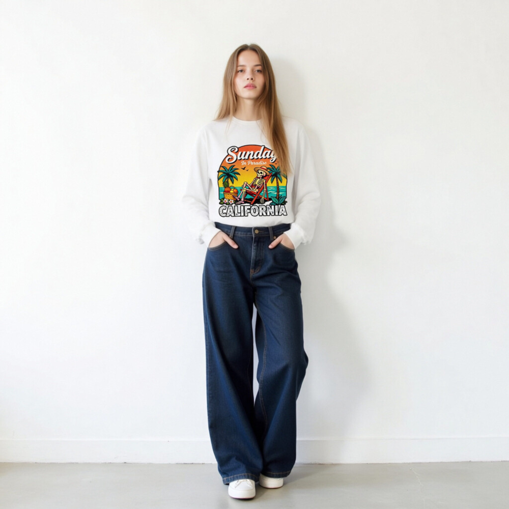 Sunday in Paradise California Skeleton Long Sleeve Tee - Unisex Beach Lounge Shirt - Image 8