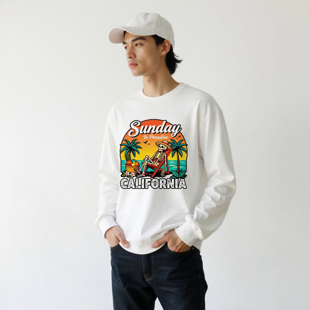 Sunday in Paradise California Skeleton Long Sleeve Tee - Unisex Beach Lounge Shirt - Image 9