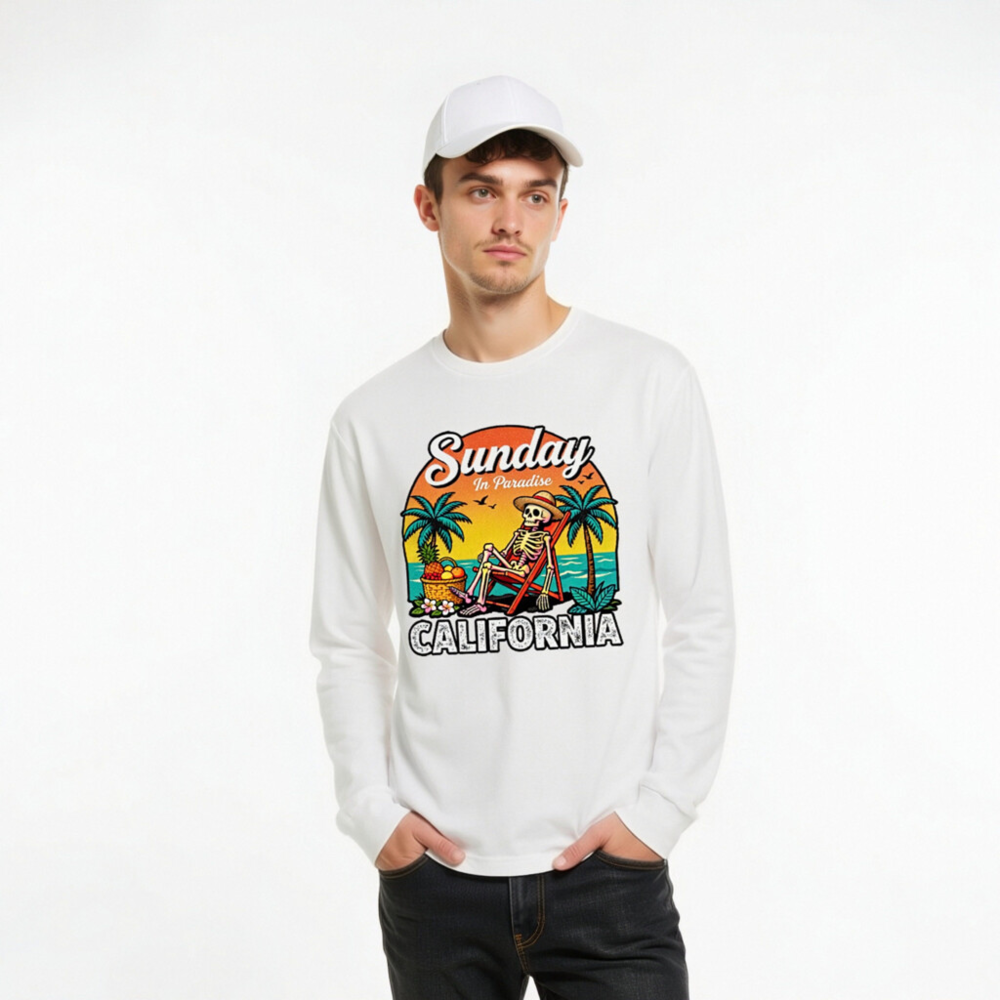 Sunday in Paradise California Skeleton Long Sleeve Tee - Unisex Beach Lounge Shirt - Image 10