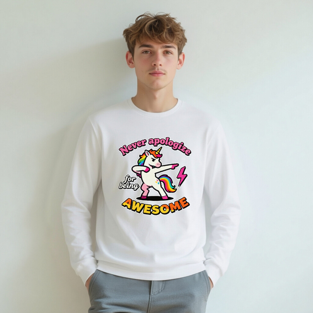 Dabbing Unicorn Tee - Never Apologize for Being Awesome Unisex Long Sleeve Shirt - Image 5