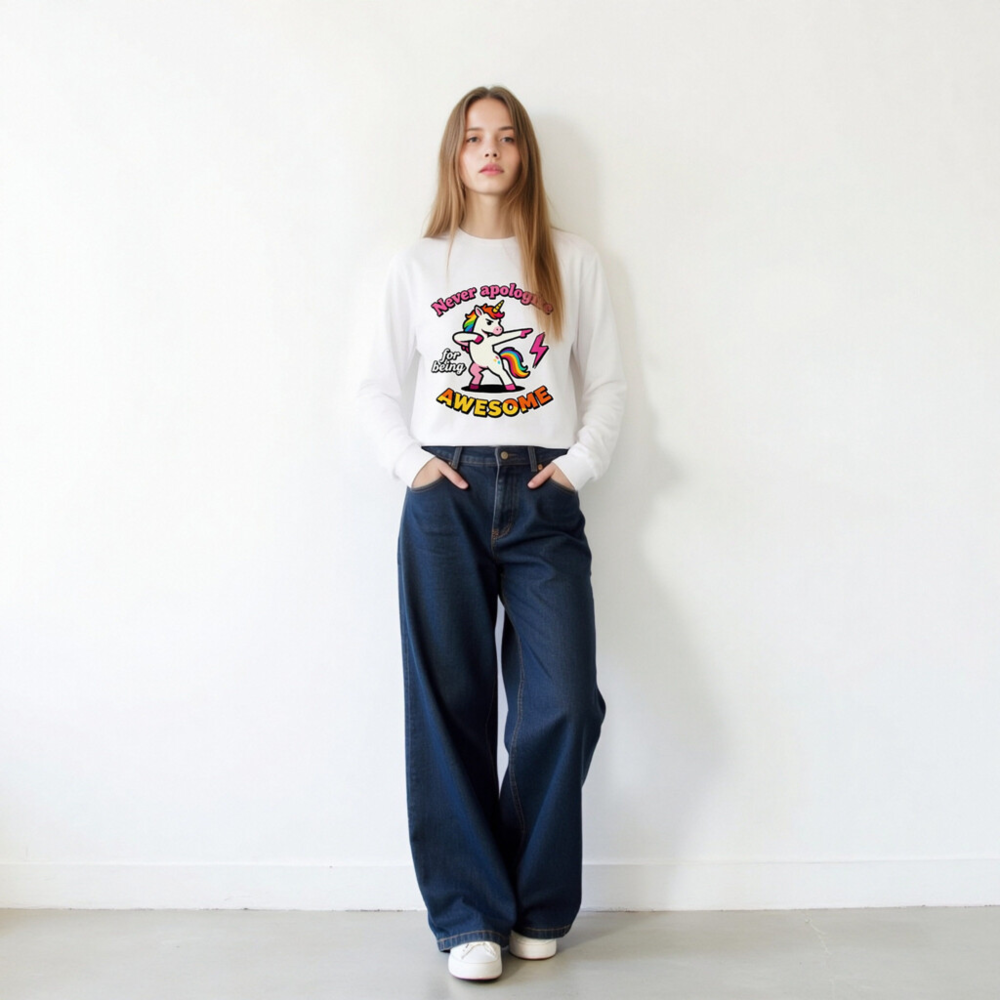 Dabbing Unicorn Tee - Never Apologize for Being Awesome Unisex Long Sleeve Shirt - Image 8