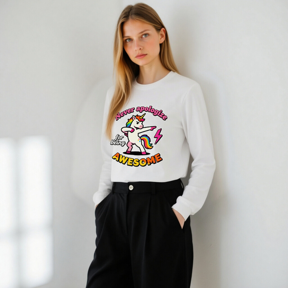 Dabbing Unicorn Tee - Never Apologize for Being Awesome Unisex Long Sleeve Shirt - Image 11