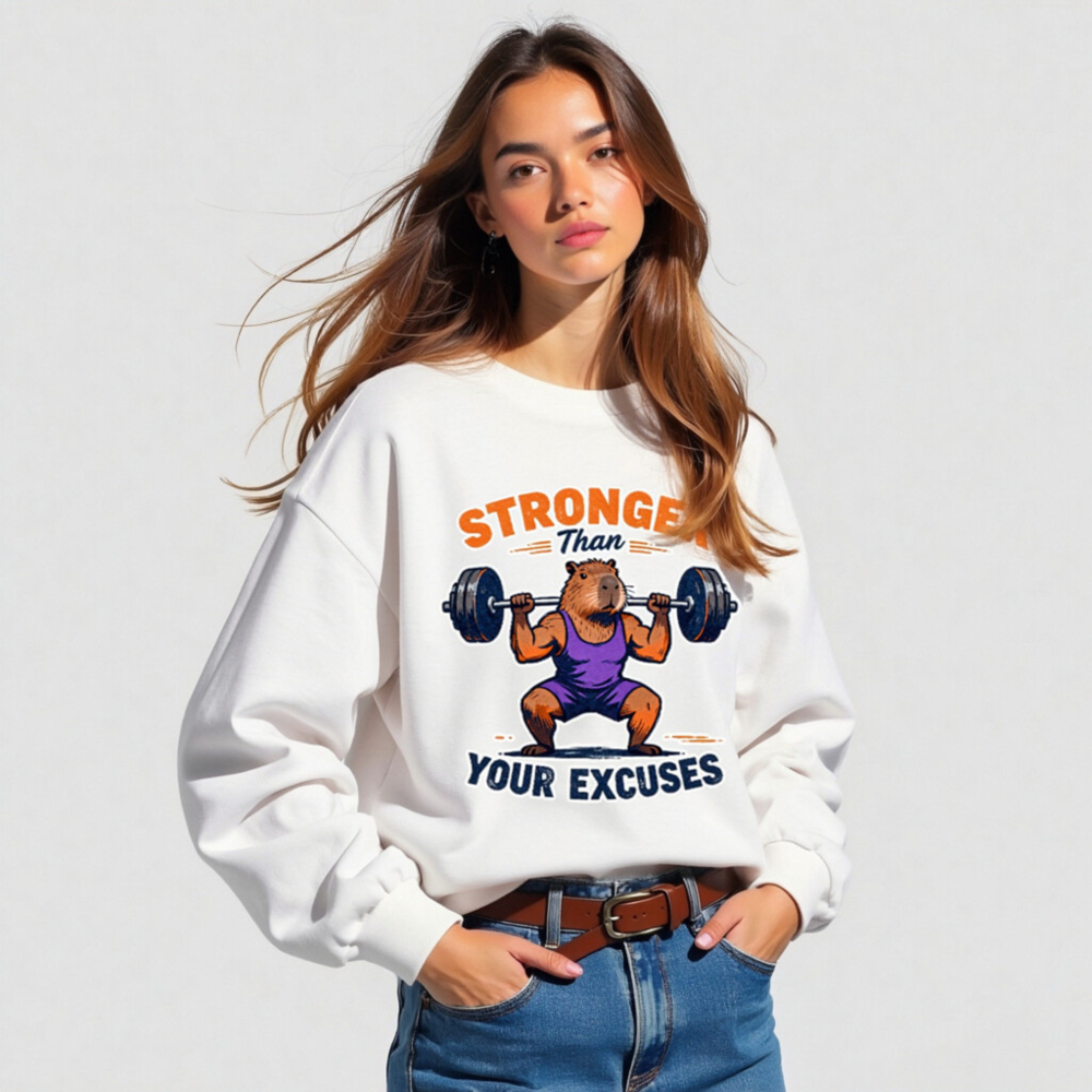 Stronger Than Your Excuses Capybara Gym Long Sleeve Tee - Unisex Fitness Shirt - Image 4