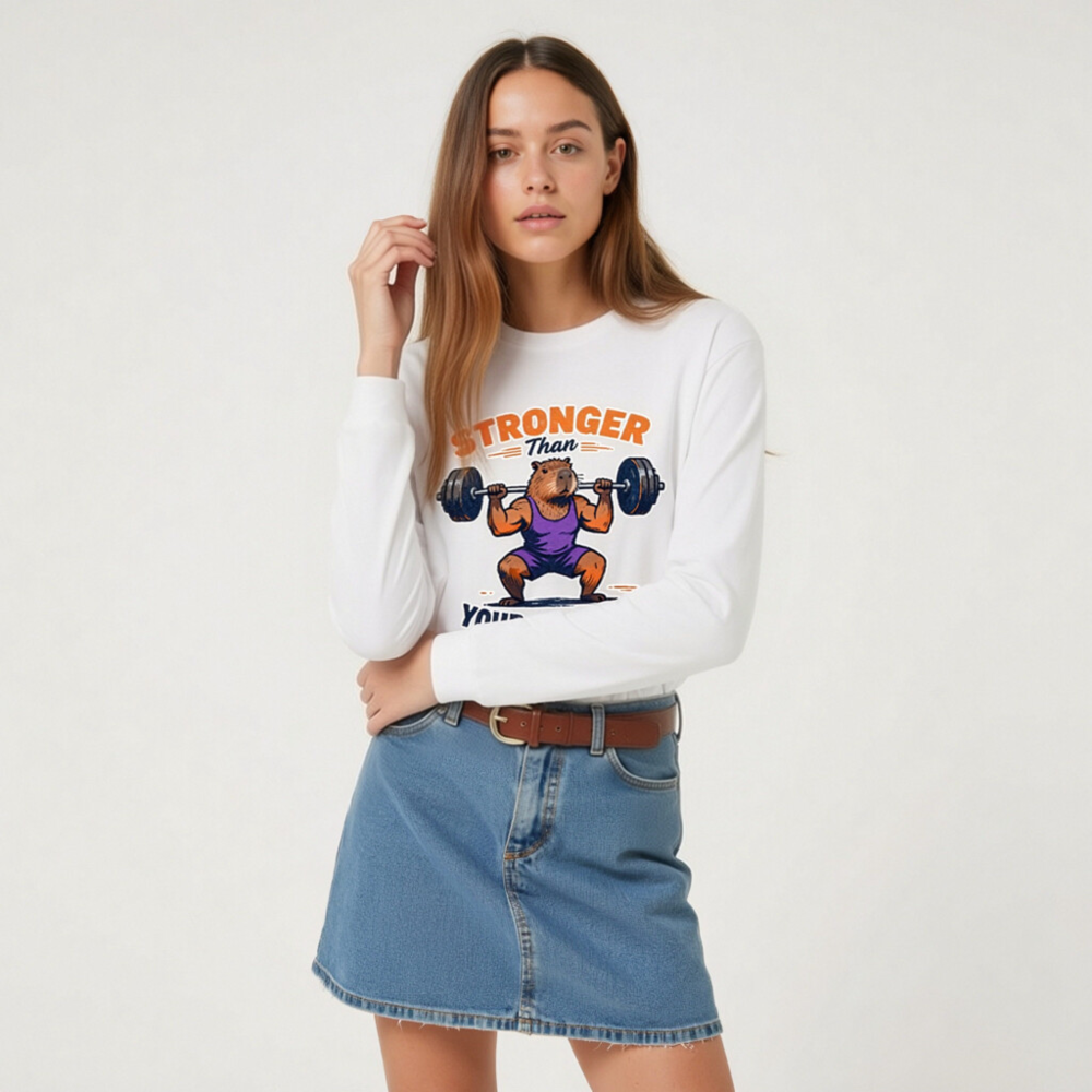 Stronger Than Your Excuses Capybara Gym Long Sleeve Tee - Unisex Fitness Shirt - Image 6