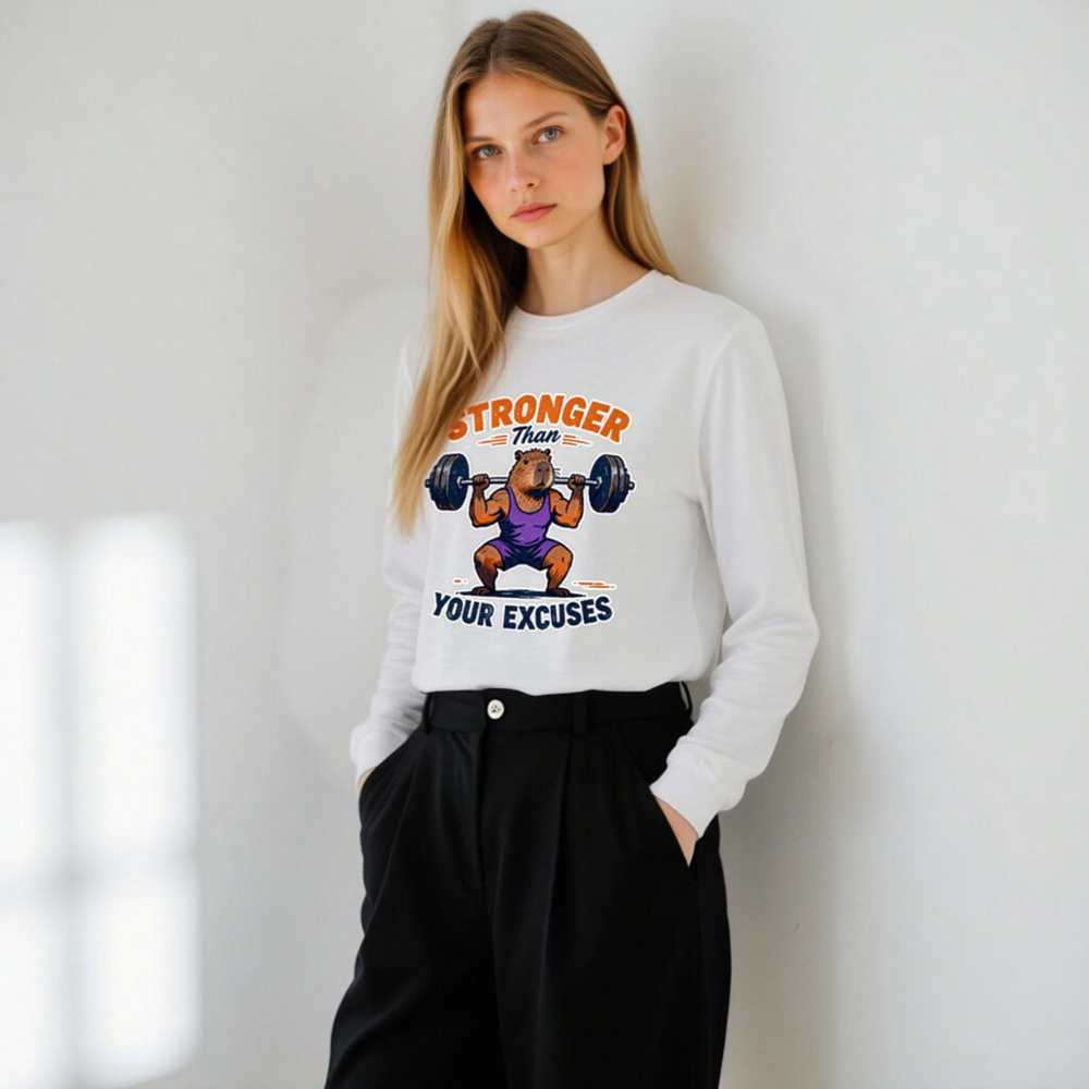 Stronger Than Your Excuses Capybara Gym Long Sleeve Tee - Unisex Fitness Shirt - Image 11