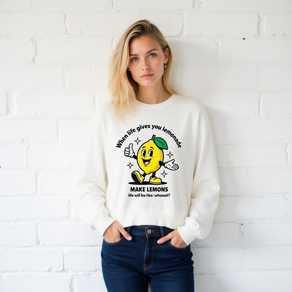 Unisex Long Sleeve Tee: 'Make Lemons' Lemon Mascot Fun Graphic Shirt - Image 2