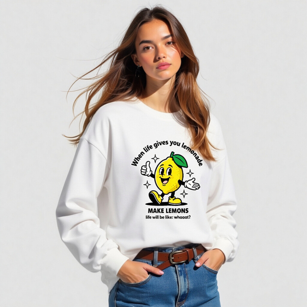 Unisex Long Sleeve Tee: 'Make Lemons' Lemon Mascot Fun Graphic Shirt - Image 4