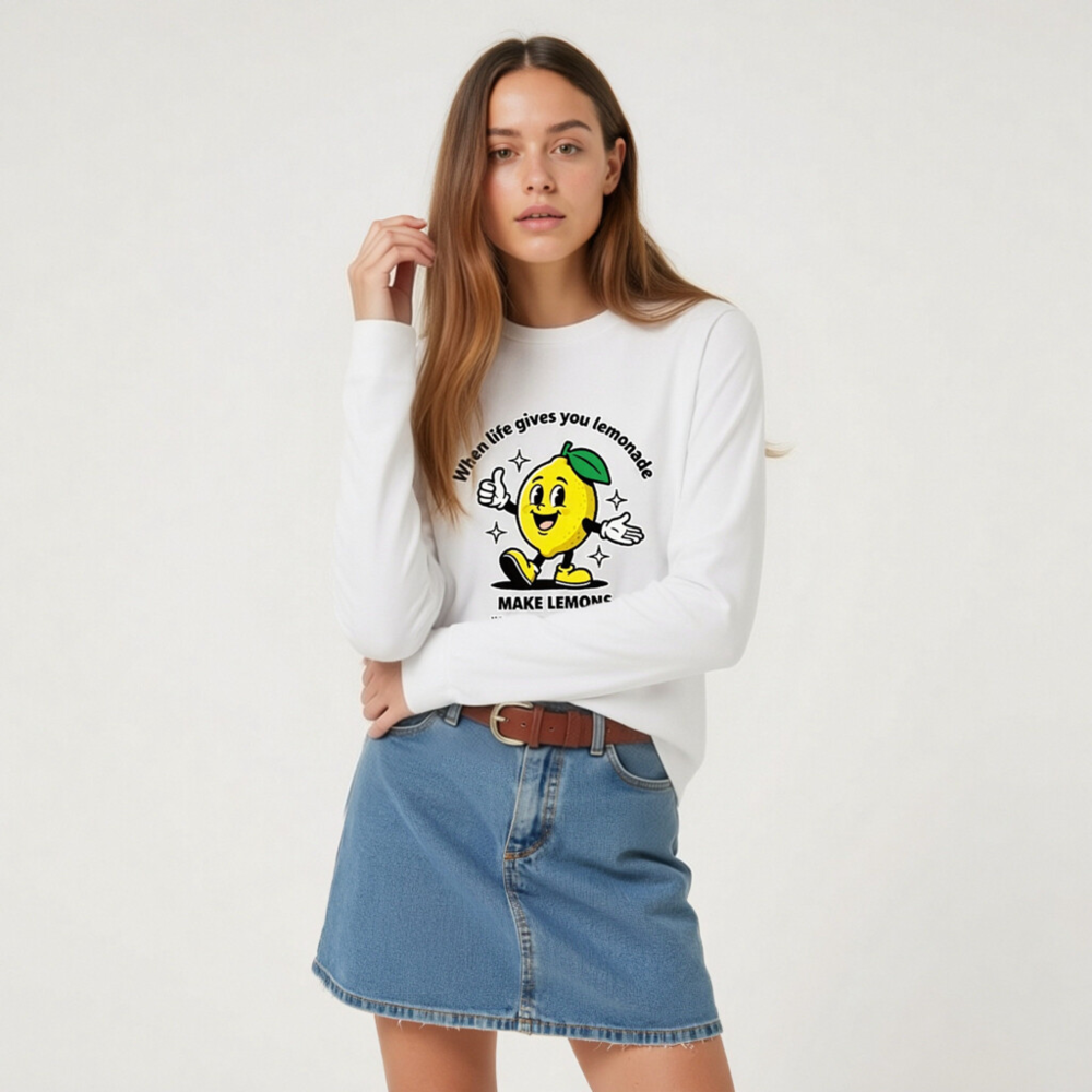 Unisex Long Sleeve Tee: 'Make Lemons' Lemon Mascot Fun Graphic Shirt - Image 6