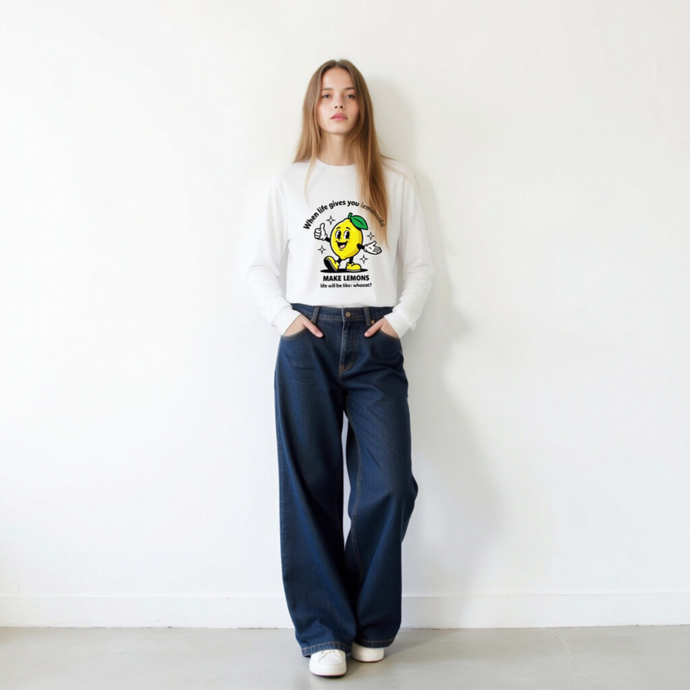 Unisex Long Sleeve Tee: 'Make Lemons' Lemon Mascot Fun Graphic Shirt - Image 8